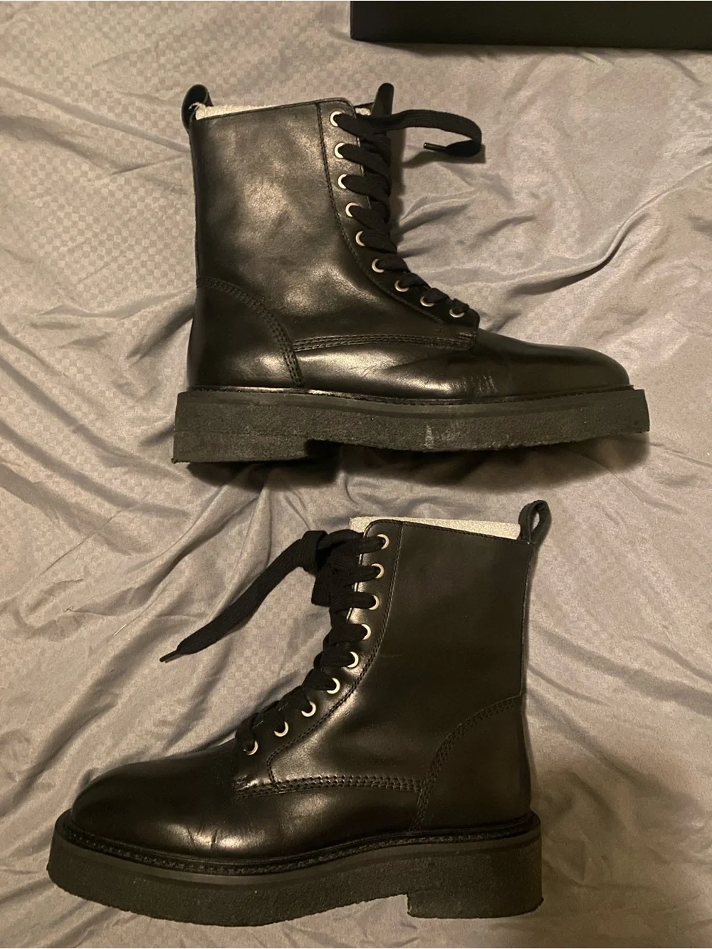 Saint Morta Black Leather Lace-Up Combat Boots with Side Zip
